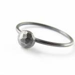 Oxidized Silver Ring . Black Stacker With Faceted..