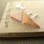 Tiny Triangle Earrings . Copper And Sterling..