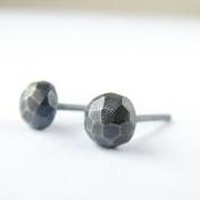 Small faceted studs . Black oxidized sterling silver earrings