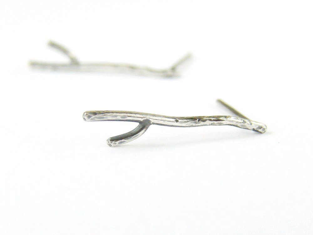 Branch . Small Studs . Sterling Silver Earrings.