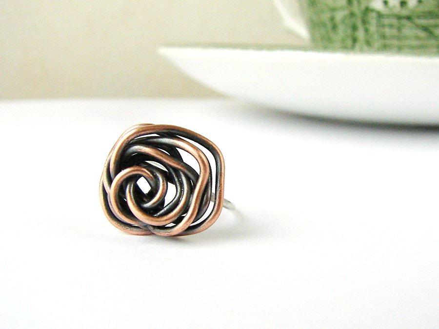 Rose Coctail Ring . Copper And Silver . Modern Boho