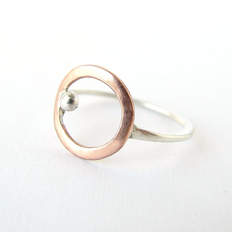 Sterling Silver And Copper Circle . Simple Delicate Ring