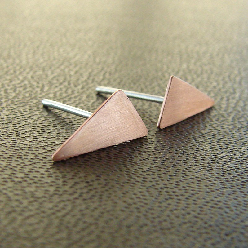 Tiny Triangle Earrings . Copper And Sterling Silver Studs