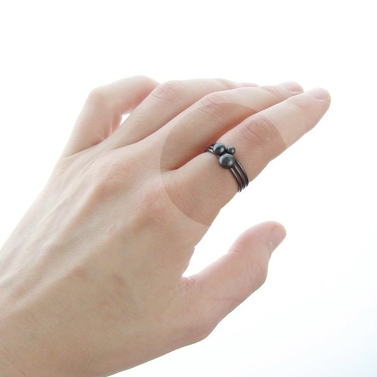 Silver Pebble Stacking Rings . Black Oxidized . Set Of Three