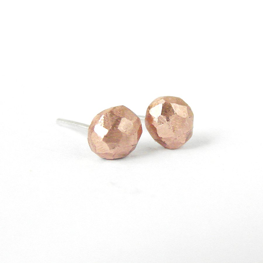 Tiny Stud Earrings. Recycled Copper Rough Nuggets And Sterling Silver Earposts